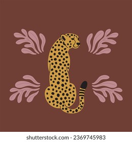 cheetah vector with flowers on red background