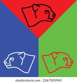 Cheetah Vector Icon, Lineal style icon, from Animal Head icons collection, isolated on Red, Blue and Green Background.