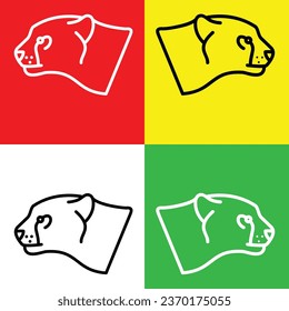 Cheetah Vector Icon, Lineal style icon, from Animal Head icons collection, isolated on Red, Yellow, White and Green Background.