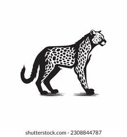 cheetah vector logo - black and white . Abstract drawing Vector illustration