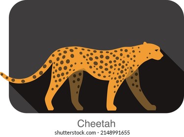 Cheetah walking side flat 3D icon design, vector illustration