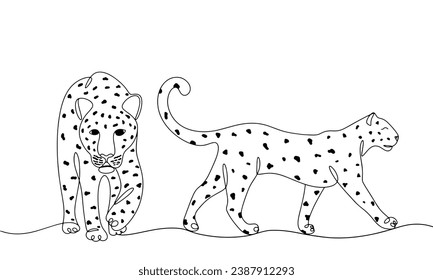 The cheetah walks forward and to the side. International Cheetah Day. One line drawing for different uses. Vector illustration.