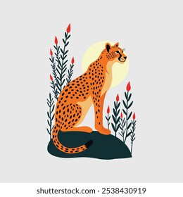 Cheetah wild animal flat vector illustration in matisse background