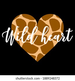 Cheetah Wild Heart isolated on black background. Cheetah Print Valentine's Day. Trendy Valentines Day design. Cut File for DIY. DIGITAL template for sublimation or cutting.