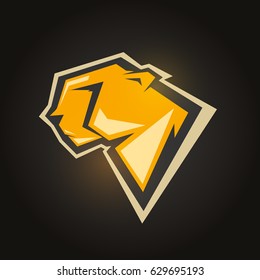 Cheetah's head. Mockup template animal symbol, logo, emblem or sticker for branding, printing, sports team. Vector illustration on black background.
