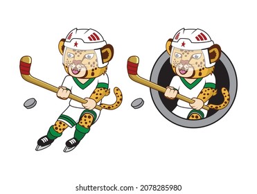Cheetahs hoky player cartoon character design illustration , suitable for your design needs, logo, illustration, animation, etc.