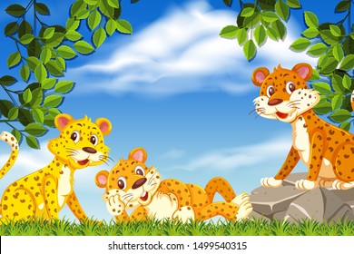 Cheetahs in nature scene illustration