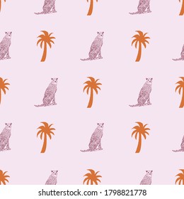 Cheetahs and palm trees repeat pattern print