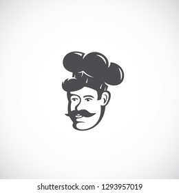 Chef Abstract Vector Sign, Symbol or Logo Template. Retro Style Emblem. Cook Face in a Hat with Mustache. Isolated.