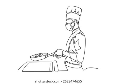 Chef activity concept. Single line draw design. Vector graphic illustration