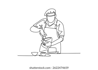 Chef activity concept. Single line draw design. Vector graphic illustration