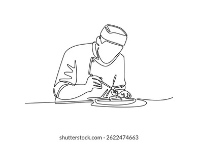 Chef activity concept. Single line draw design. Vector graphic illustration