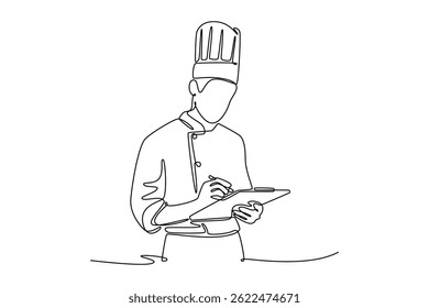 Chef activity concept. Single line draw design. Vector graphic illustration