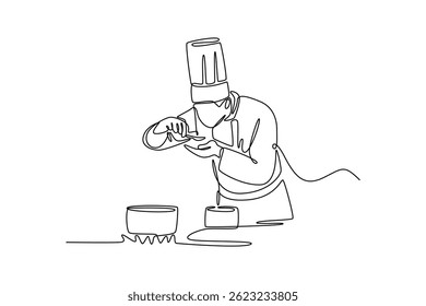 Chef activity concept. Single line draw design. Vector graphic illustration