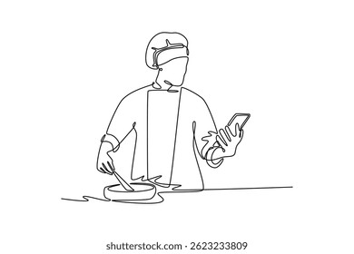 Chef activity concept. Single line draw design. Vector graphic illustration