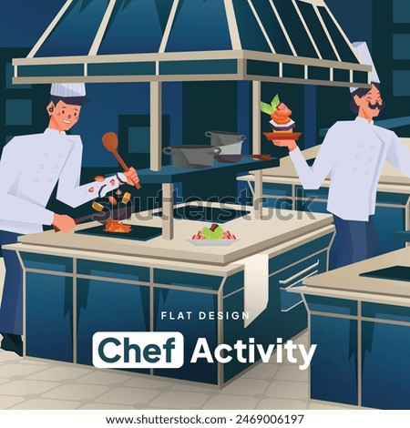 Chef activity flat design illustration for social media post
