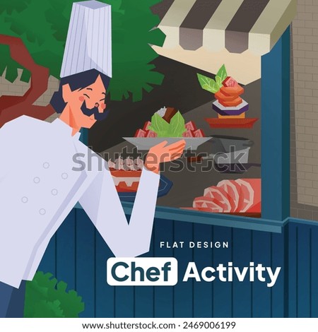 Chef activity flat design illustration for social media post