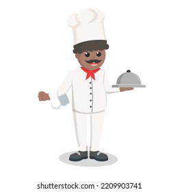chef african holding plate design character on white background
