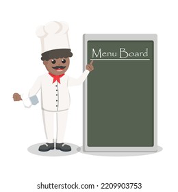 chef african with menu board design character on white background