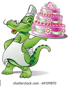 chef alligator has made a wedding cake