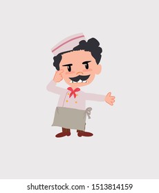 Chef , is angry and points his head with his index finger.