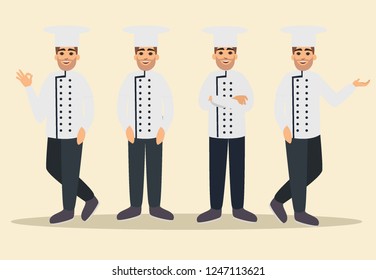 chef animated character. Chef character  set with various views, chef emotions, poses and gestures character . chef Cartoon style, flat vector illustration.