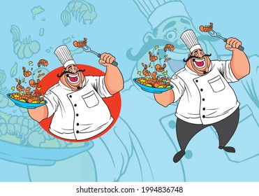 el chef parece cocinar un marisco fiable