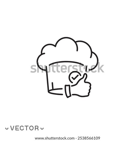 chef approved icon, recommended good food, nutritionist eat, thin line symbol isolated on white background, editable stroke eps 10 vector illustration
