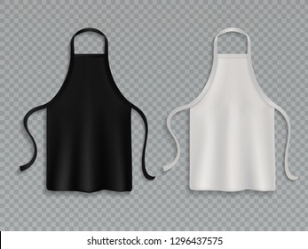 Chef apron. Black white culinary cloth aprons chef uniform kitchen cotton cooking clothes isolated vector mockup set