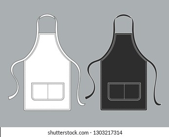 Chef apron. Black white culinary aprons chef uniform kitchen cotton kitchen worker woman wearing waiter vest isolated vector template