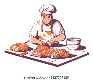 Chef apron in commercial kitchen preparing bread icon isolated