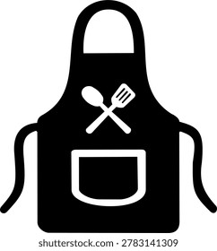 Chef apron with crossed spoon and fork icon, barbecue cooking clothing vector symbol