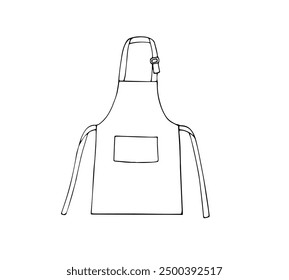 Chef apron with pocket. Adjustable cooking apron for men or women. Hand-drawn illustration isolated on white. 