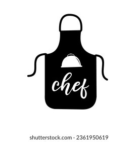 Logo del vector del delantal del chef. Diseño para afiche de comida, volante, pancarta, restaurante a la carta. Texto de cita de caligrafía dibujado a mano. Icono del logo del cocinero de la tipografía. Palabra del chef del cartel.