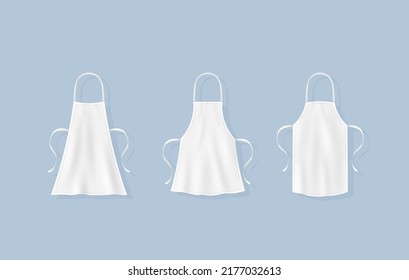 Chef apron. White culinary realistic 3d cloth apron uniform for kitchen. Template cotton cooking clothes isolated on blue background. Vector illustration