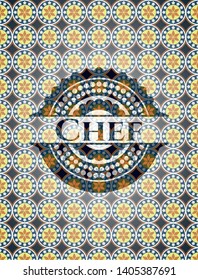 Chef arabic badge background. Arabesque decoration.