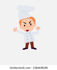 Chef argues something with a gesture of discontent.