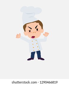 Chef argues something with a gesture of discontent.