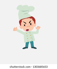 Chef argues something with a gesture of discontent.