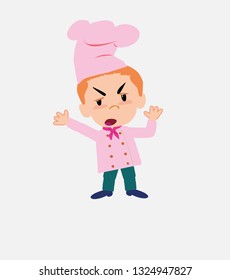 Chef argues something with a gesture of discontent.