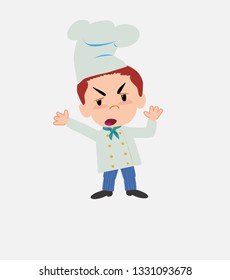 Chef argues something with a gesture of discontent.