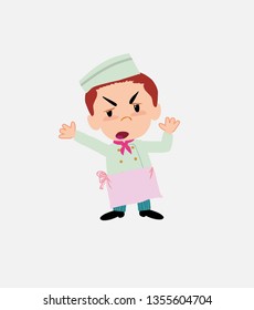 Chef argues something with a gesture of discontent.