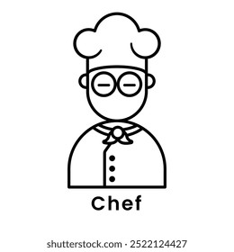 Chef Avatar Charakter Kontur Design Stil, Bearbeitbare Vektorstrich Kontur.