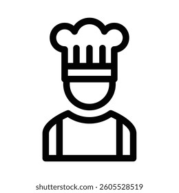 Chef avatar with uniform and hat icon. Editable stroke.