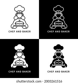 Chef And Baker Icon Set. Dessert And Bakery Business Logo Vector Design. Pastry Worker Symbol