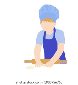 Chef baker vector stock illustration. Roll out the dough, a recipe for cooking. Baking, rolling pin, flour. Isolated on a white background.