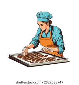 Chef baking cookies, a gourmet dessert treat icon isolated