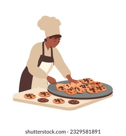 Chef horneando galletas caseras en un icono de cocina aislado