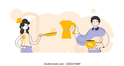 Chef and barista. Modern linear style. Vector.