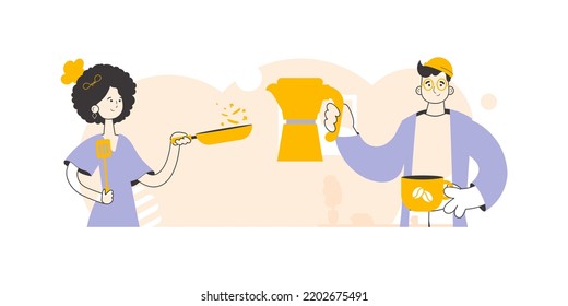 Chef y barista. Estilo lineal moderno. Ilustración vectorial.
